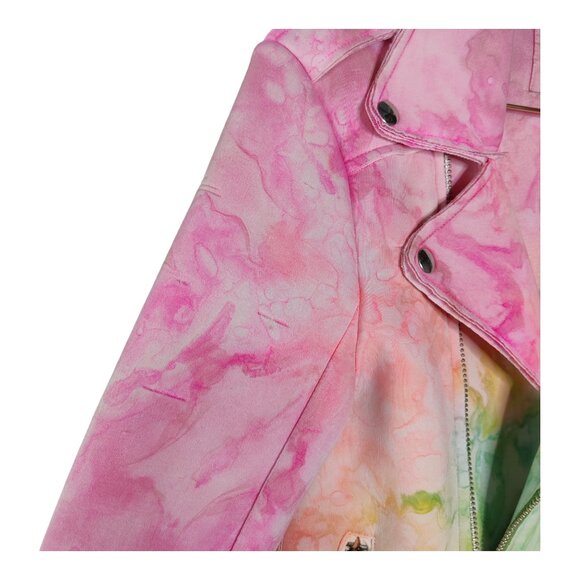 *RARE* UNIF I-Dye Tie Dye Moto Jacket Pastel Rainbow Multicolor - Picture 6 of 15